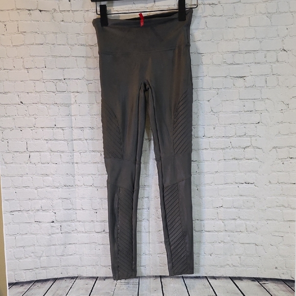 SPANX Pants - Spanx Faux Leather Moto Leggings in a gray or "gunmetal"